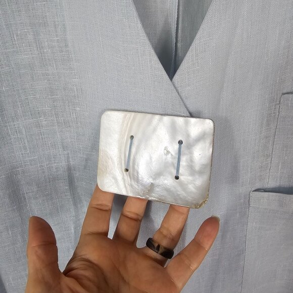 VTG Heydari Blue Linen Asymmetrical Jacket L Lagenlook Mother of Pearl Artsy USA - Picture 3 of 11